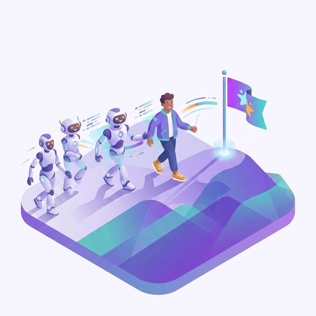 A person and AI agents working together toward a shared goal
