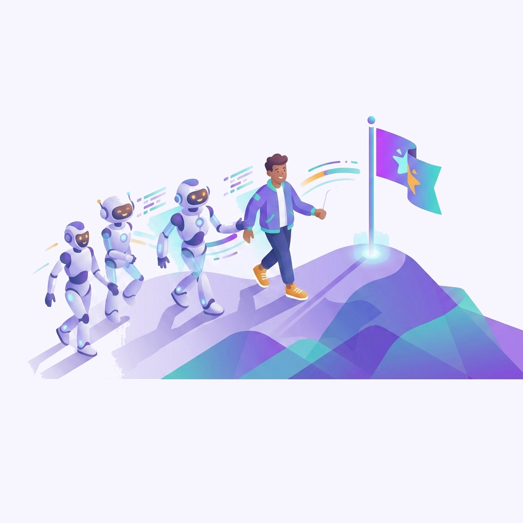 A person and AI agents working together toward a shared goal