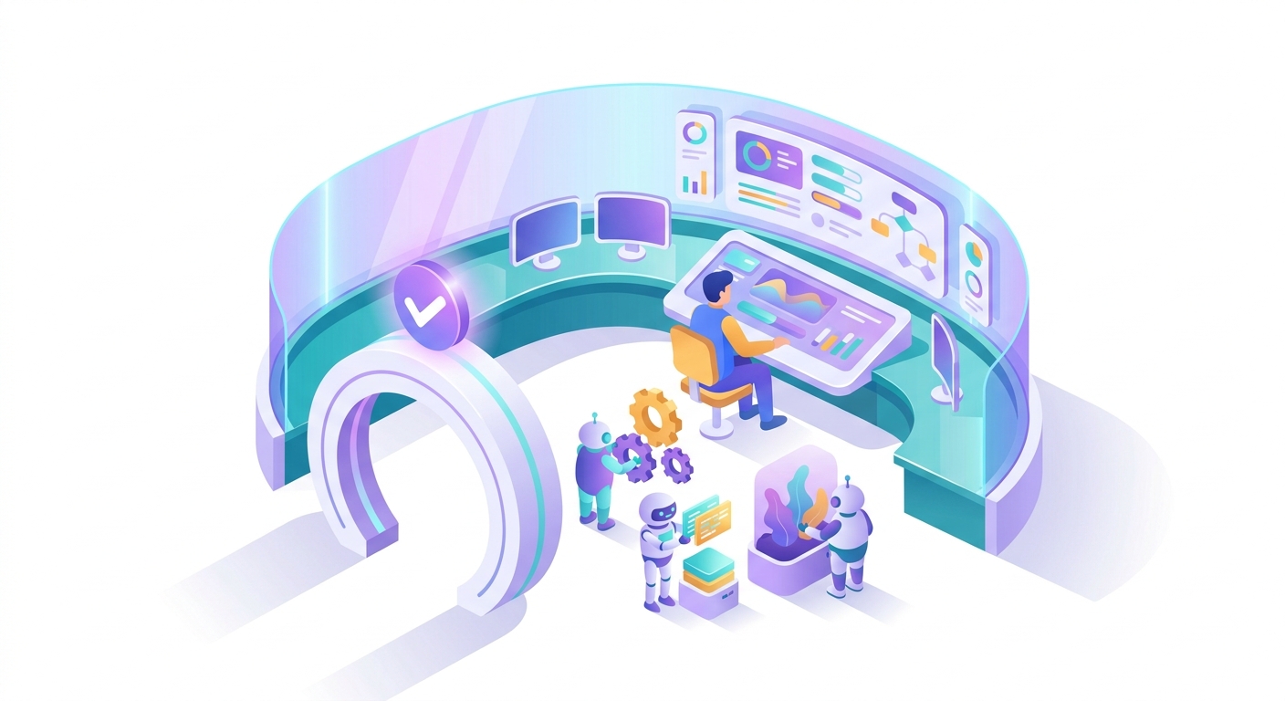 A person supervising AI employees from a control dashboard with approvals
